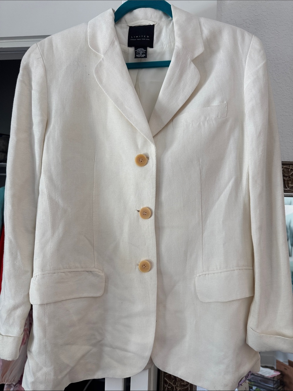 The Limited Cream Single-Breasted Linen-Blend Blazer